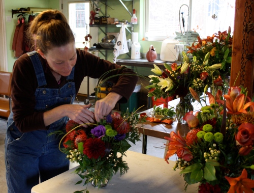 Jennifer working on floral pieces for a special event.